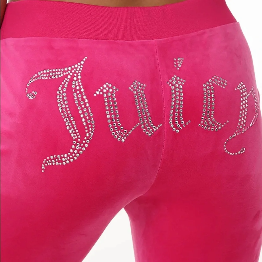 Juicy Couture OG BIG BLING VELOUR TRACK PANTS Hot Pink - Picture 3 of 13